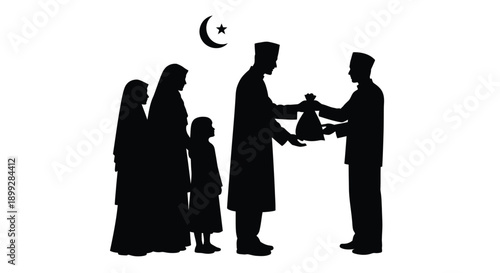 Muslim family receiving a gift a striking black silhouette