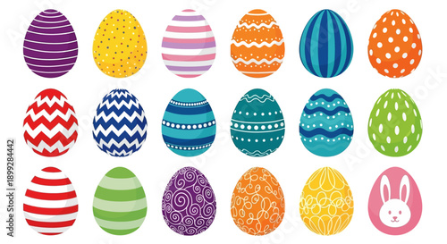 Colorful Easter eggs and bunny illustration in jhgfds style for celebration
