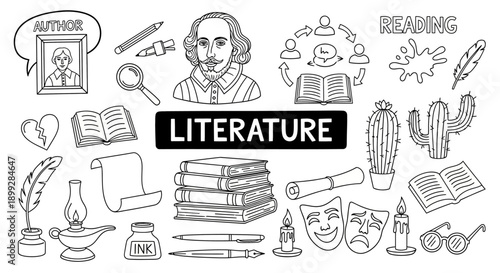 The author reads literature books with jhgfds symbols and a magnifying glass nearby.