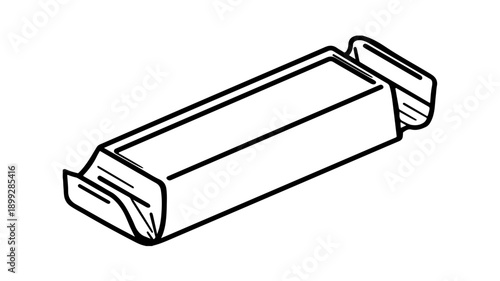 Minimalist black line icon of a chocolate bar wrapper on white background