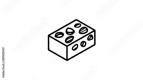 Minimalist black line icon of chocolate bark piece with nuts on white background for food and dessert design