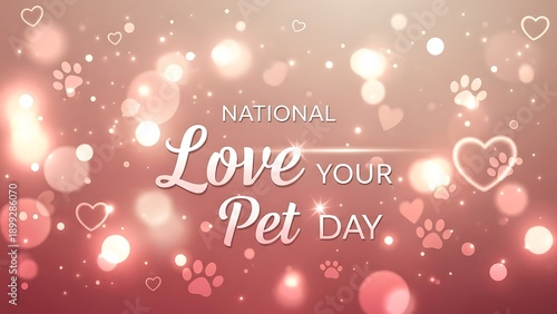 National Love Your Pet Day celebration with heart and paw print decorations