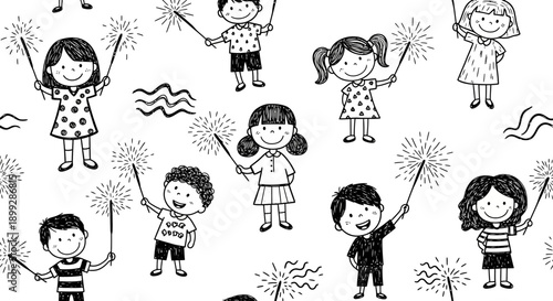 Children Celebrating with Sparklers at a Festive Event in a Playful Setting