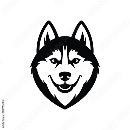 A striking black and white illustration of a husky dog s head