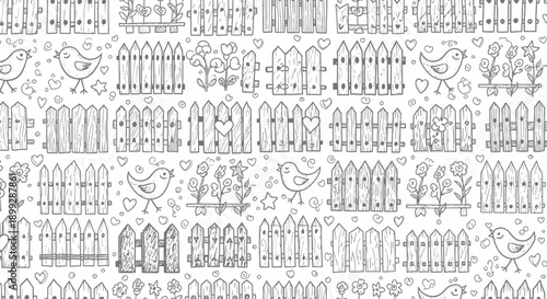 Charming Fence Designs, Birds and Flowers, Illustrative Artwork, Nature, Whimsical Style