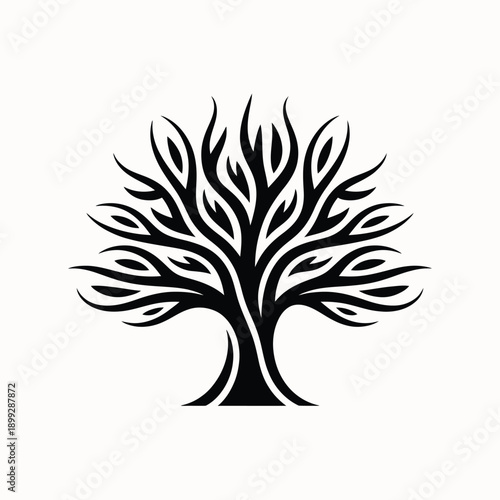 Elegant black tribal tree design with flowing abstract branch shapes