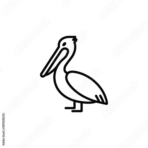 Simple line drawing depicts a pelican with its characteristic beak