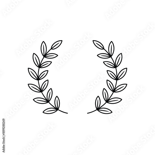 Two symmetrical laurel wreaths composed of simple elegant line art