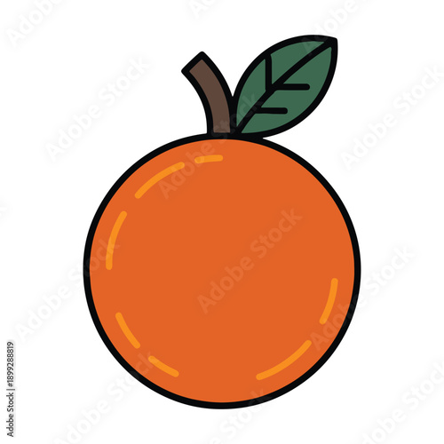 Minimalist orange fruit vector icon with leaf isolated
