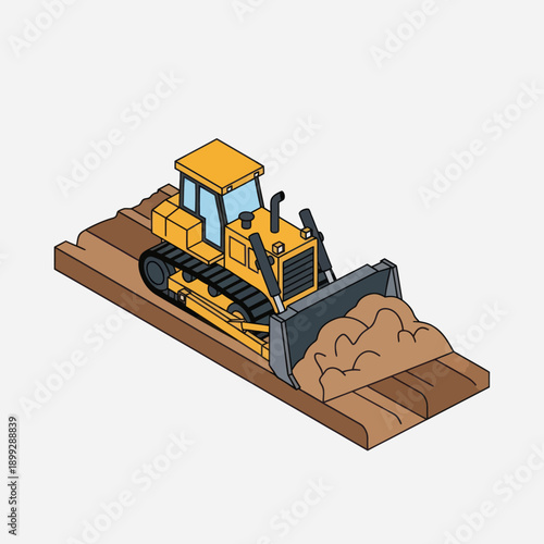 Yellow Bulldozer Moving Sand on Platform.