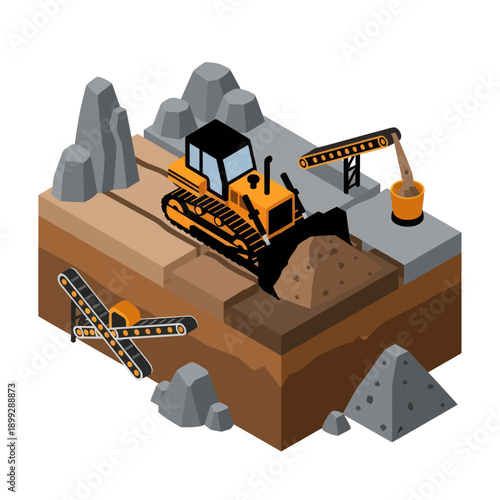 3D Illustration of Heavy Construction Machinery.