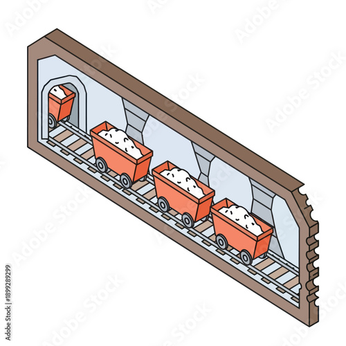 Mining Carts Filled with Ore on Tracks.