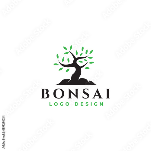 Bonsai Art, Japanese Mini Small Plant Tree Silhouette logo design vector