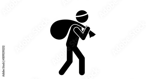 Stick figure thief carrying a sack over shoulder.