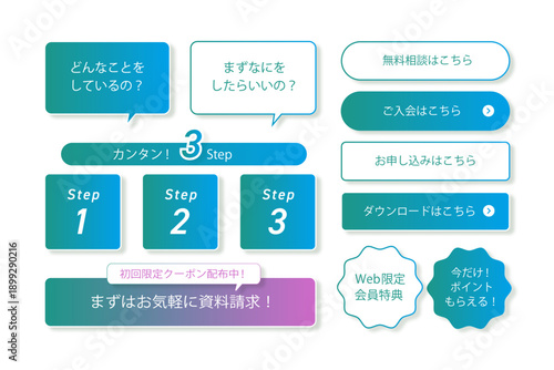 カンタン3ステップで申し込みを案内するWeb導線デザイン｜UI、UX、CTAボタン、3ステップ、フロー、吹き出し、Web、LP、サービス案内