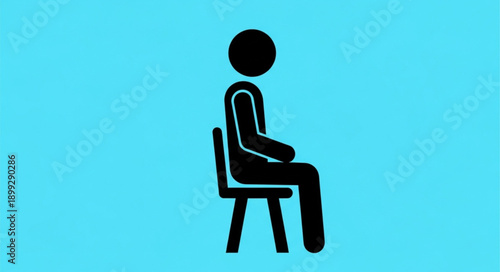 Stick figure sitting on a chair simple icon.
