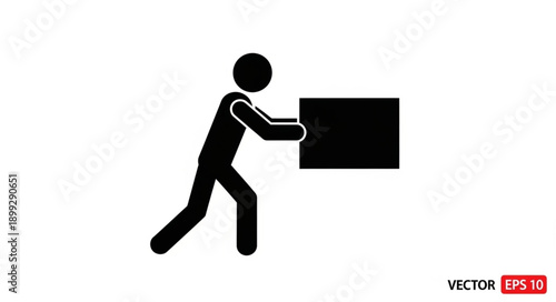 Stick figure pushing a large box forward.