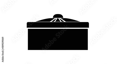Black and white illustration of a simple, closed rectangular box with a decorative lid, suitable for icons or minimalist design.
