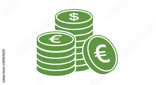 A 3d illustration of a green glass bottle of wine and beer standing on a stack of gold coins representing financial growth and a wealth investment concept