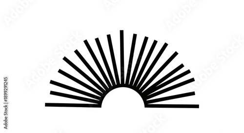 An open black fan isolated on a white background features a paper and metal design with a shell shape and vector pattern icon