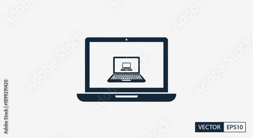 Modern 3d business technology illustration featuring a laptop with mobile phone and computer network icons for office web communication