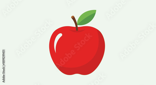 A fresh, ripe red apple with a green leaf isolated on a white background as a juicy organic fruit vector illustration for healthy diet and nature design