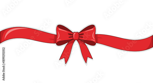 Red Gift Ribbon with a Classic Bow Design on a White Background