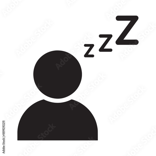 Simple black icon depicting a sleeping person with zzz dream bubbles
