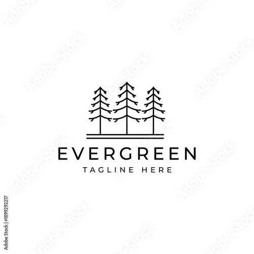 Pinus tree forest evergreen vintage retro hipster line art Logo design