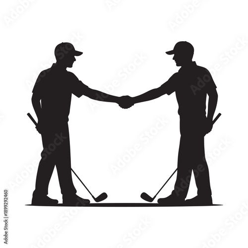 Two golfers shaking hands a silhouette depicting agreement and sportsmanship
