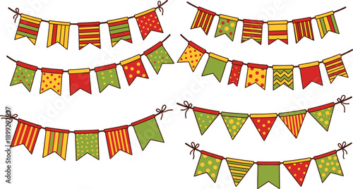 Colorful Party Bunting Banner Set With Patterned Flags And Decorative Pennants For Celebration Events In Cute Vector Style