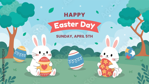 Happy Easter Day Celebration Background or Banner for Invitation Template Design