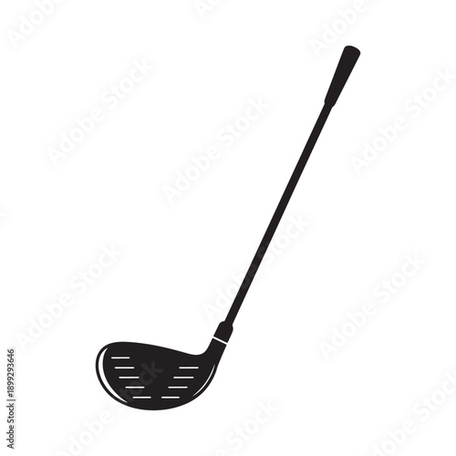 A simple black silhouette of a golf club likely a fairway wood or driver