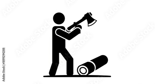 Woodcutter chopping wood with axe icon.