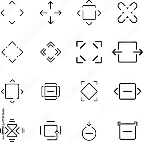 Sixteen modern resize icons for UI design projects