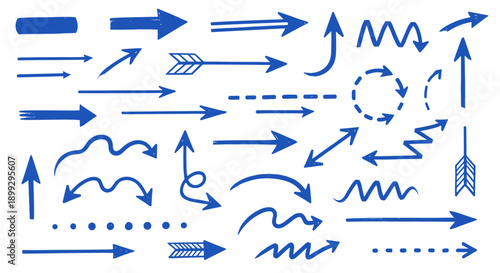 Abstract Collection of Hand drawn Blue Arrows and Directional Symbols