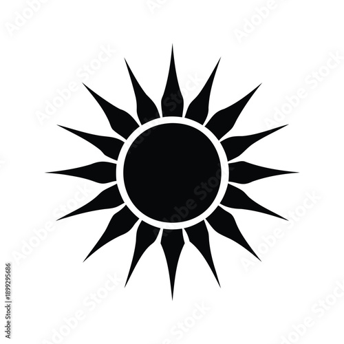 Stylized black and white sun silhouette vector illustration, A minimalist black and white vector illustration of a sun silhouette with sharp rays