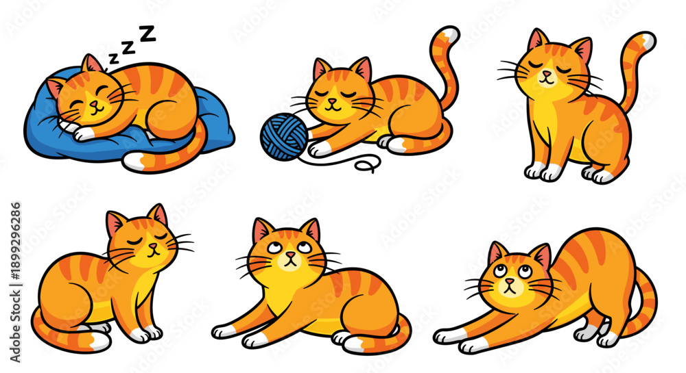 Obraz premium Set of Orange Striped Kitten Doing Various Activities
