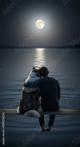 Romantic Couple Watching Moonlight Together.