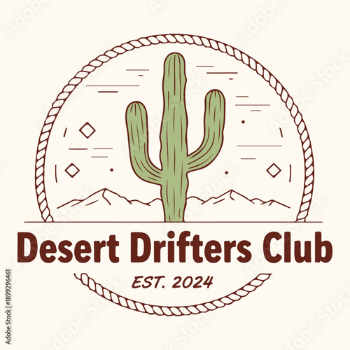 Desert drifters club. Desert Drifter, Campervan Adventure Vector Illustration T-shirt. Cactus flower graphic print artwork for apparel, t shirt, sticker, poster, wallpaper and others. Feel the sunset.