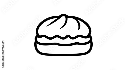 Minimalist black line icon of cream puff pastry dessert