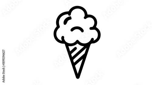 Minimalist black line icon of cotton candy on a cone sweet treat symbol simple dessert illustration