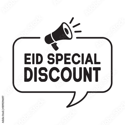 Eid special discount advertisement with a megaphone icon in a speech bubble