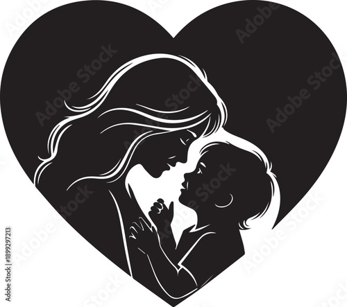 Mother and child in heart silhouette
