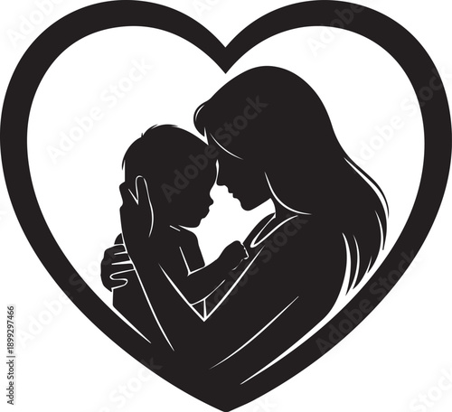 Silhouette of mother and child in heart shape