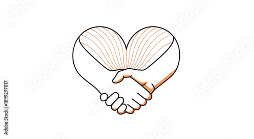 Symbolic handshake illustration contained within a heart shape formed by rhythmic lines representing business trust and cooperation.