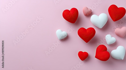 Colorful Hearts on Soft Pink Background for Love and Affection Themes, Perfect for Valentine's Day or Romantic Designs and Creative Projects