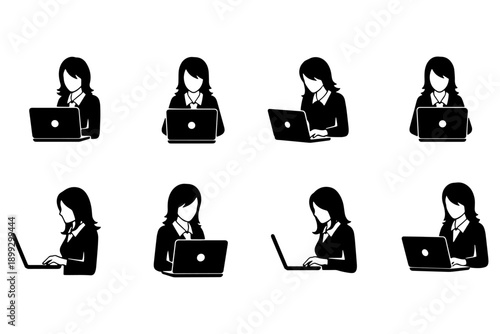 Female Laptop Silhouettes Collection – Work, Study, and Digital Lifestyle Icons
