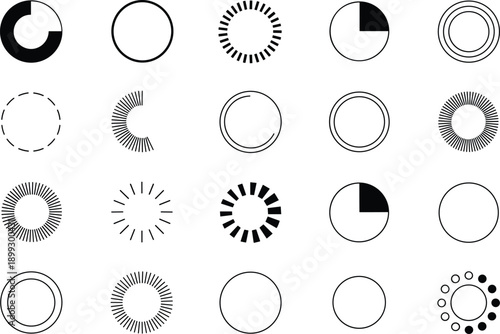 Collection of circular loading indicators and progress bars on transparent background