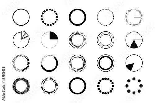 Set of circular loading indicators and progress bars isolated on white background
